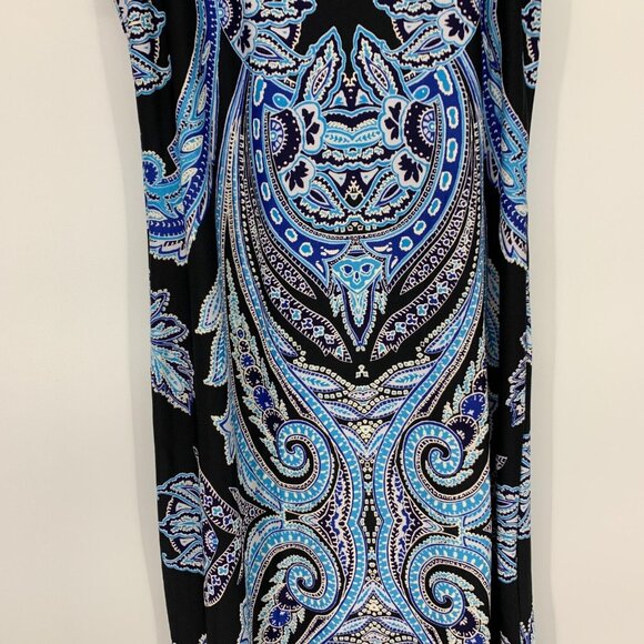 Olivia Matthews Dress Maxi Blue Black Printed Sleeveless Slit - Picture 4 of 10
